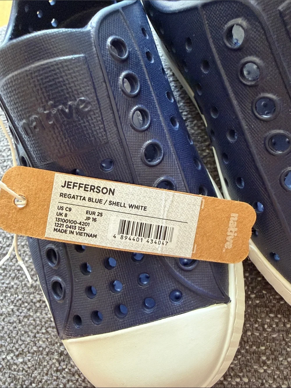 Native Jefferson Kids Slip-Ons in Regatta Blue and Shell White